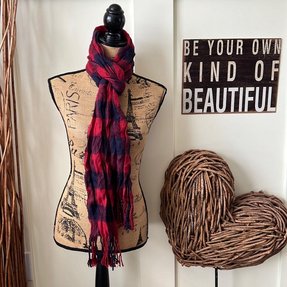 Red &Blue Plaid Soft Fringed Scarf